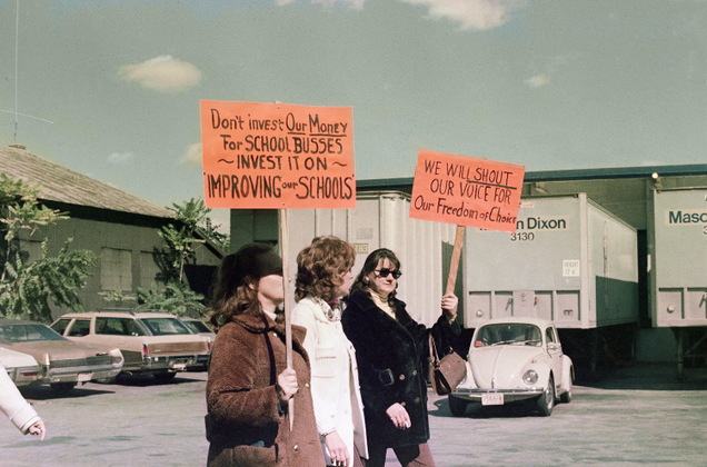 Mothers protest school busing in South Boston. October 4, 1974. Image via AP.